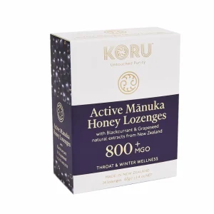 Caramelos de miel de Mānuka con extractos de grosella negra y semilla de uva Koru, 24 uds