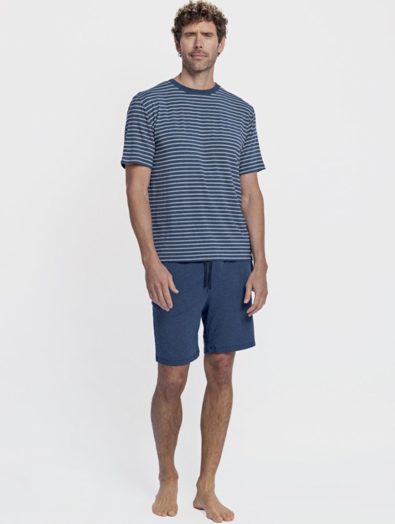Pijama corto de verano hombre Kouros Azul en MicroModal® - Imagen 3