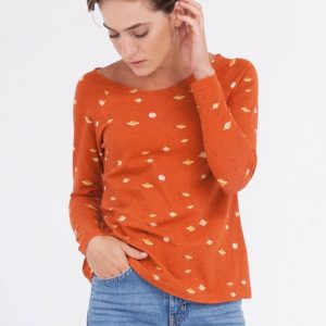 Camiseta cuello barco naranja estampado saturno